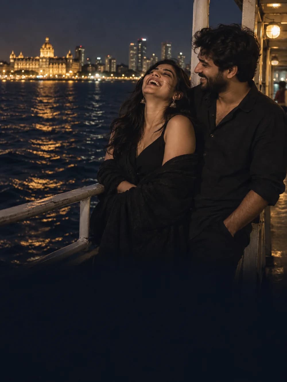 Fictional couple on a night ferry, a sample film poster