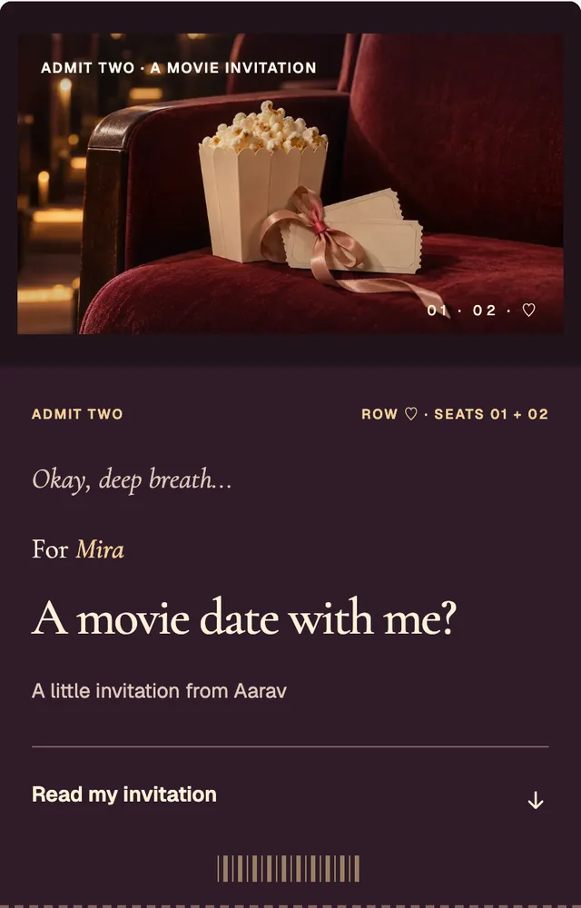Example recipient view of The Two of Us, with fictional names and words