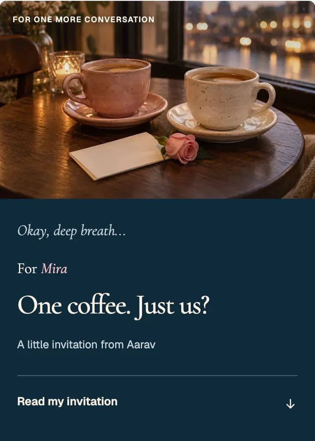 Example recipient view of Midnight, Maybe, with fictional names and words