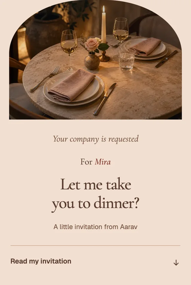 Example recipient view of A Table for Two, with fictional names and words
