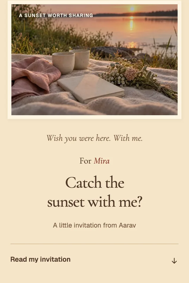 Example recipient view of Golden Hour, with fictional names and words